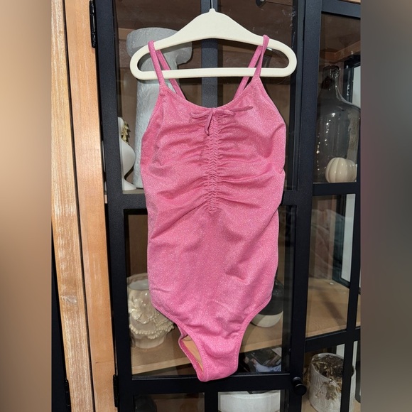 J. Crew Crewcuts glitter ruched shimmer one piece swimsuit bow UPF 50+ toddler - Picture 1 of 6